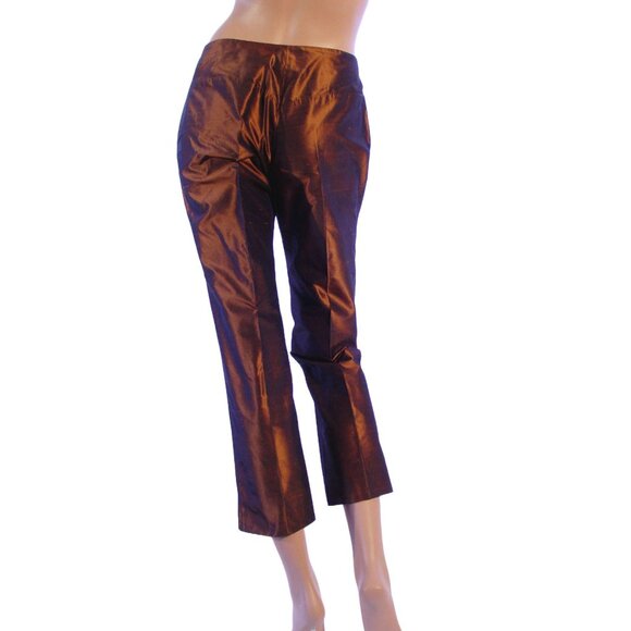 BLUMARINE 100% Silk Shantung Flat Front Cropped Pants Women's I 44/US 8 - ITALY - Picture 4 of 12